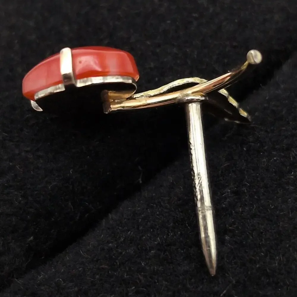 Vintage Krementz Mini Tiny Lapel Pin Red Coral Heart Leaf Cherry Gold Tone